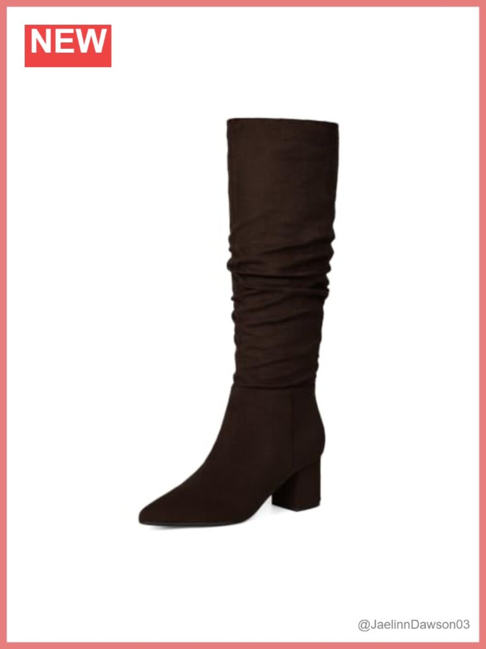 Faux Suede Knee High Boots Pointed Toe Low Block Heel Women's Tall